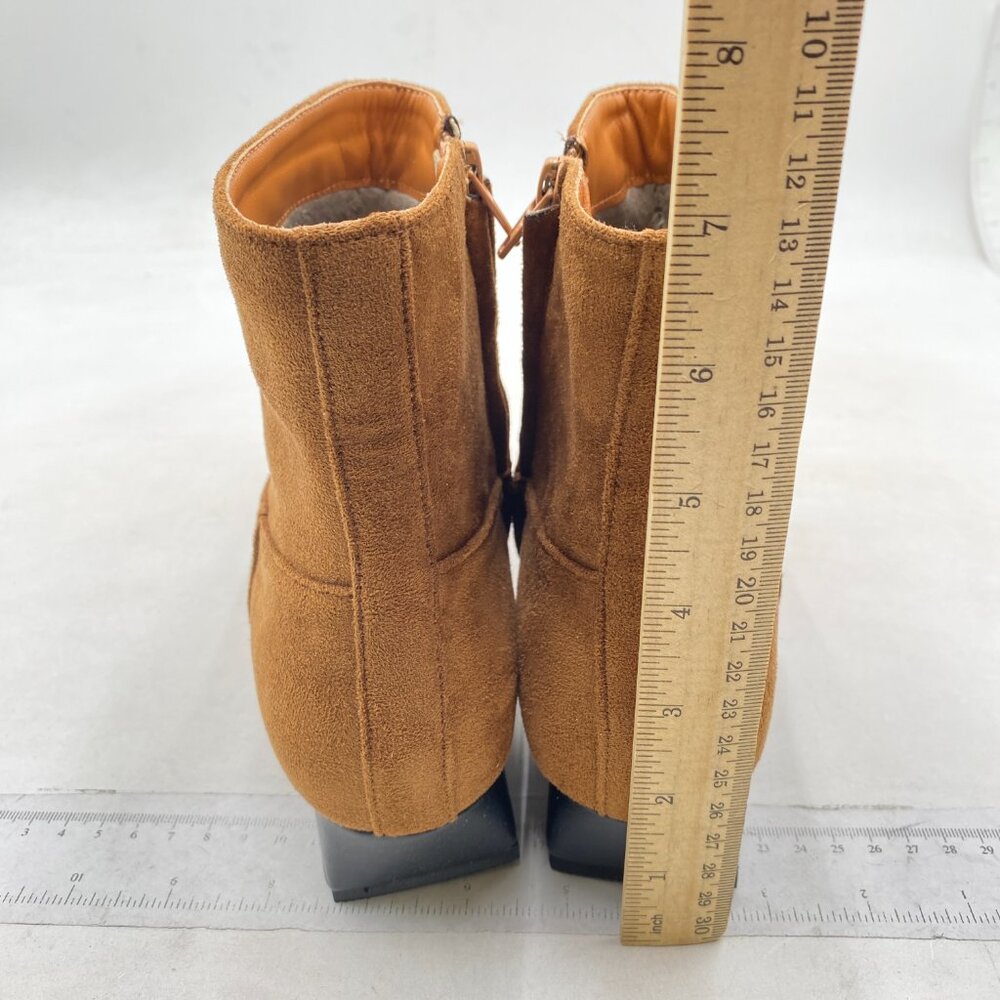 miss left Women's Square Closed Toe Low Chunky Heel Ankle Booties Brown - Picture 5 of 8
